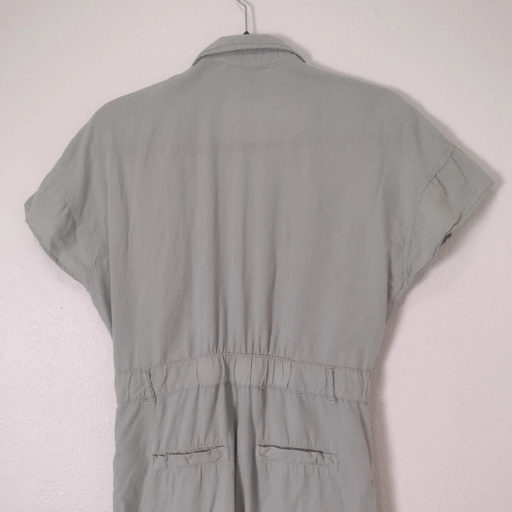 Zara Linen Cotton Short Sleeve Button Front Jumpsuit Green Size S